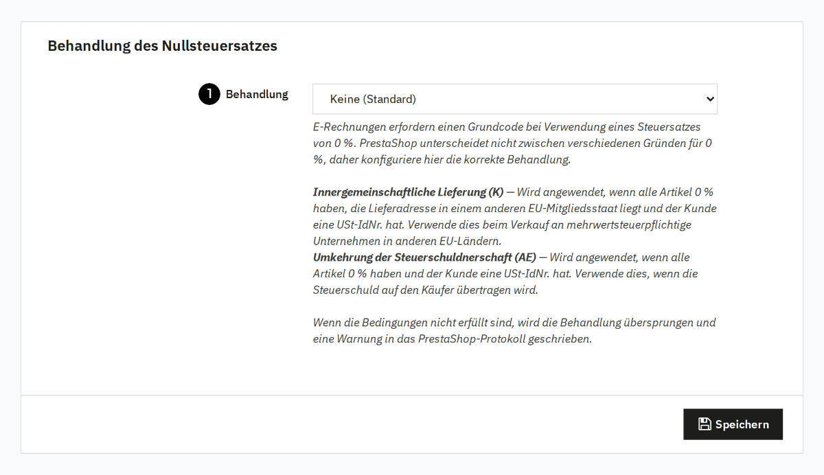 Einstellung zur Behandlung von Steuerbefreiung in den E-Rechnung Einstellungen