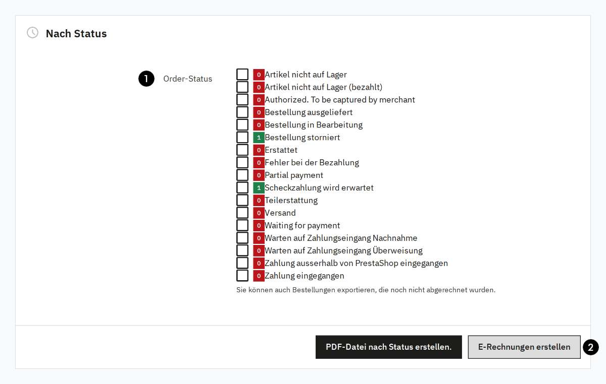 E-Rechnungen für alle Bestellungen mit einem bestimmten Status erstellen