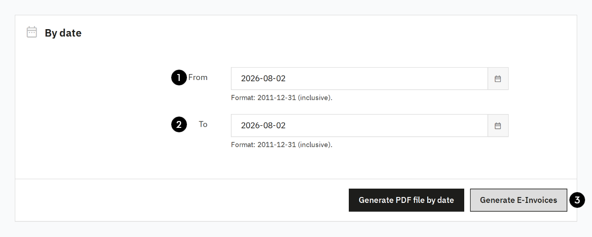 Create E-Invoices for all orders that fall within a certain date range