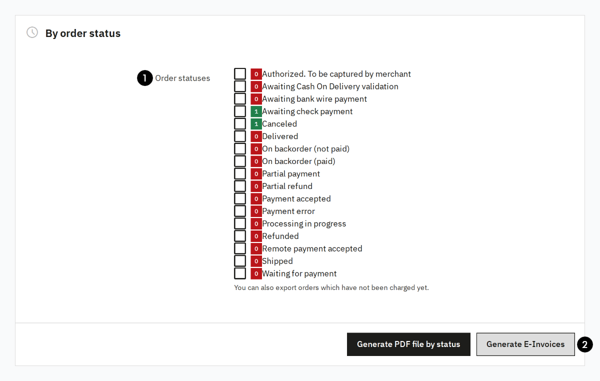 Create E-Invoices for all orders with a certain status