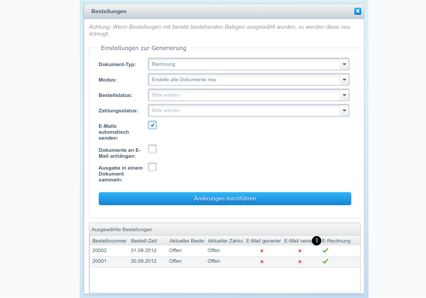 E-Rechnung Shopware 5: Stapelverarbeitung mit zwei validen E-Rechnungen