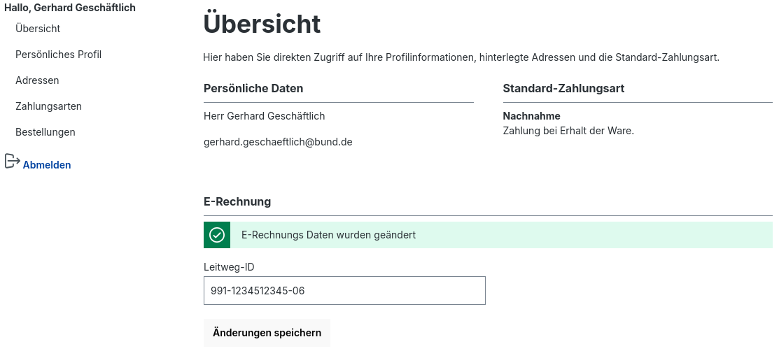 Zeigt das Eingabefeld für die Leitweg-ID in der Übersicht des Kundenkontos