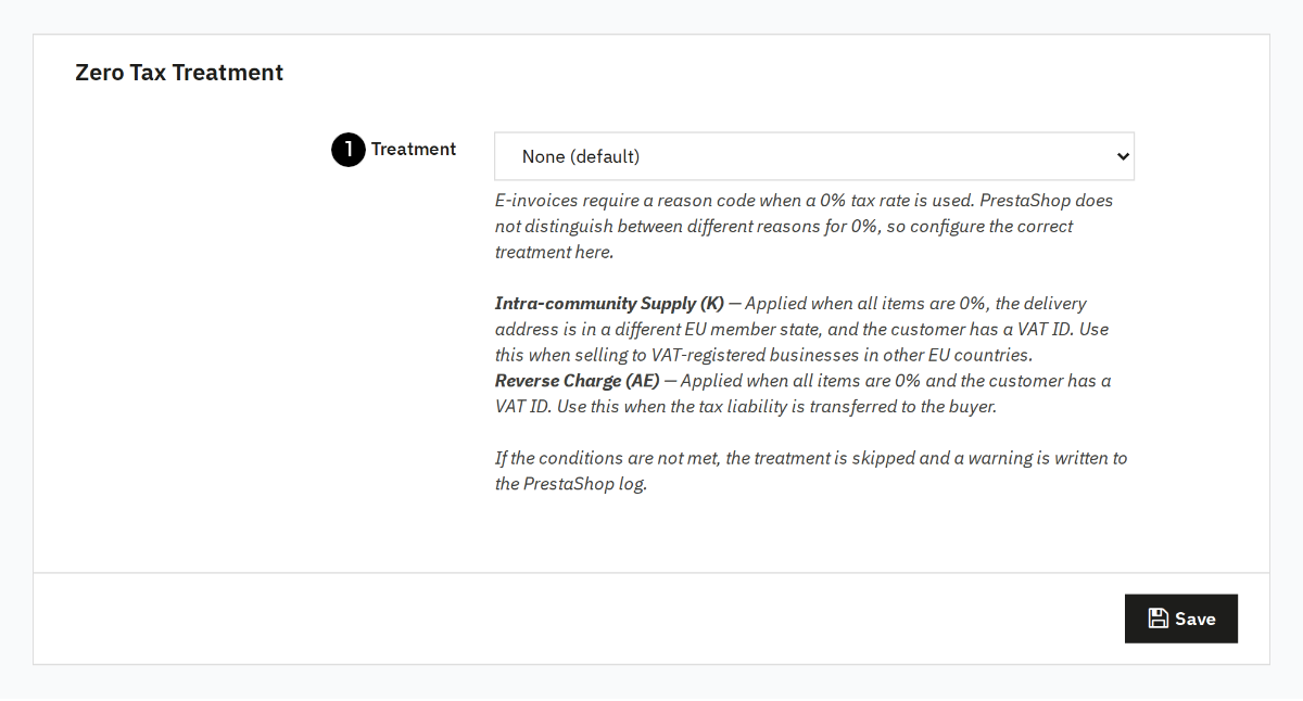 Tax exemption treatment setting in the e-invoice settings