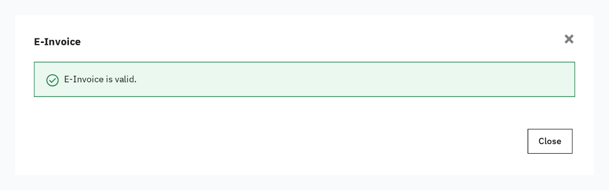 Dialog after successful e-invoice creation with green validation result