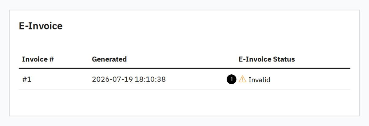E-Invoice card on the order detail page with validation status